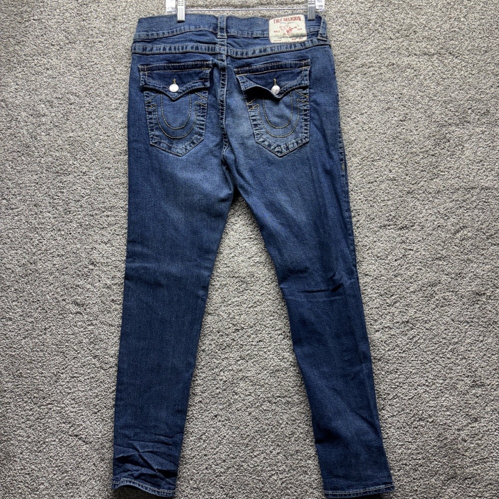 True Religion Rocco Relaxed Skinny Jeans Blue 34x32 Men's Flap Button Denim EUC
